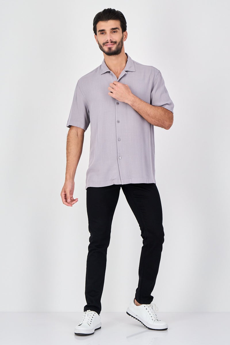 Celio Men Regular Fit Plain Short Sleeve Casual Shirt, Grey - Image 4