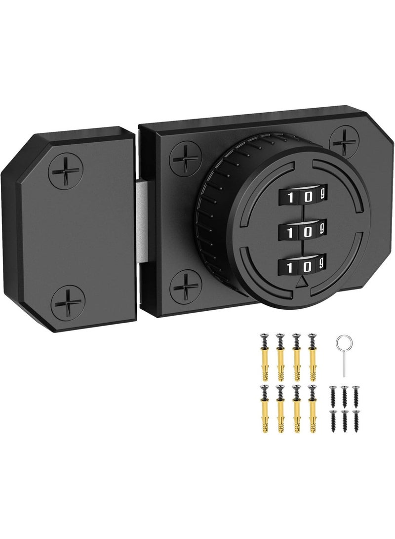 kunshao 3-Digit Combination Cabinet Lock, Mechanical Rotary Keyless Zinc Alloy Lock with Screws for Barn Door, One-Way Door, Closet, Drawer, Liquor Cabinet (1, Black) - Image 1