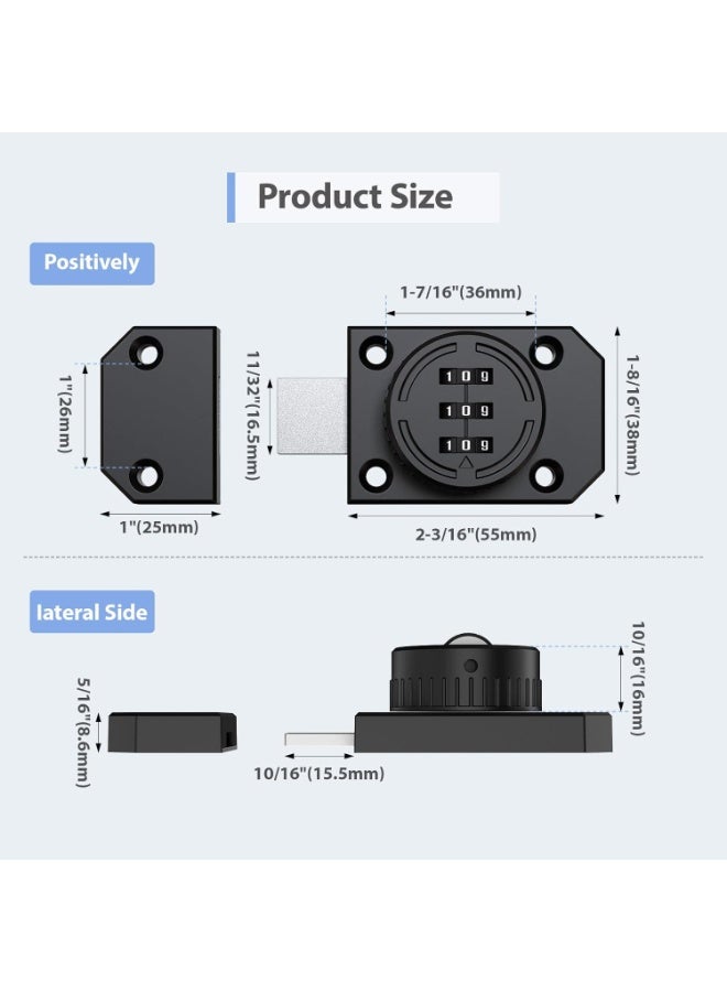 kunshao 3-Digit Combination Cabinet Lock, Mechanical Rotary Keyless Zinc Alloy Lock with Screws for Barn Door, One-Way Door, Closet, Drawer, Liquor Cabinet (1, Black) - Image 2