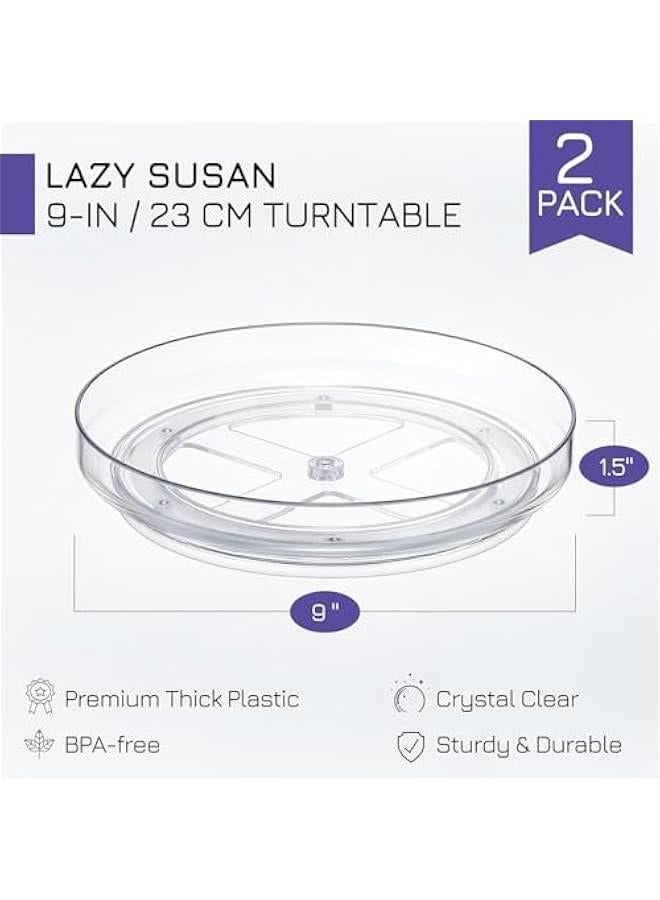 TRASSLE 23CM Clear Non-Skid Lazy Susan Organizers - Turntable Rack for Kitchen Cabinet, Pantry Organization and Storage,Bathroom Closet, Vanity Countertop Makeup Organizing, Spice Rack,2 Pack - Image 2