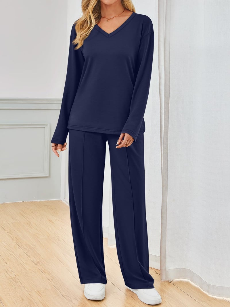 AUTOMET Sweatsuits Women 2 Piece Outfit Fashion Travel Lounge Sets With Wide Leg Pants Airport Track Suits Fall Clothes 2026 Navy S - Image 3
