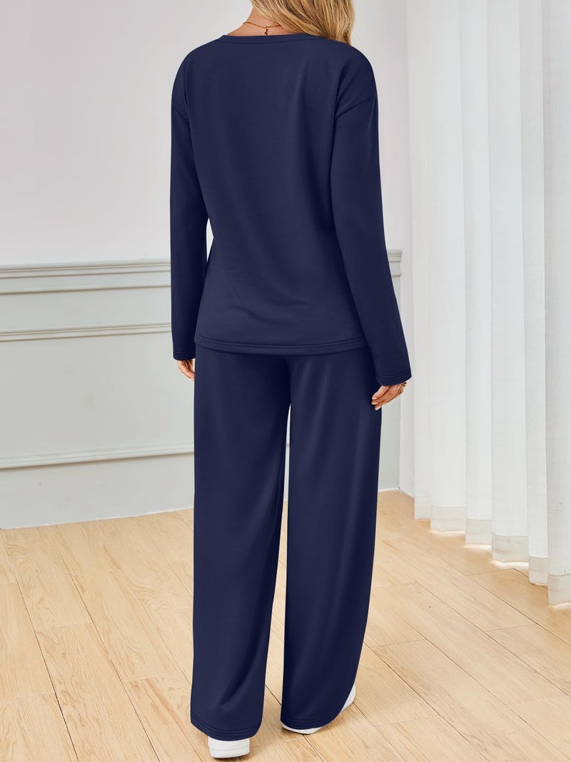 AUTOMET Sweatsuits Women 2 Piece Outfit Fashion Travel Lounge Sets With Wide Leg Pants Airport Track Suits Fall Clothes 2026 Navy S - Image 4