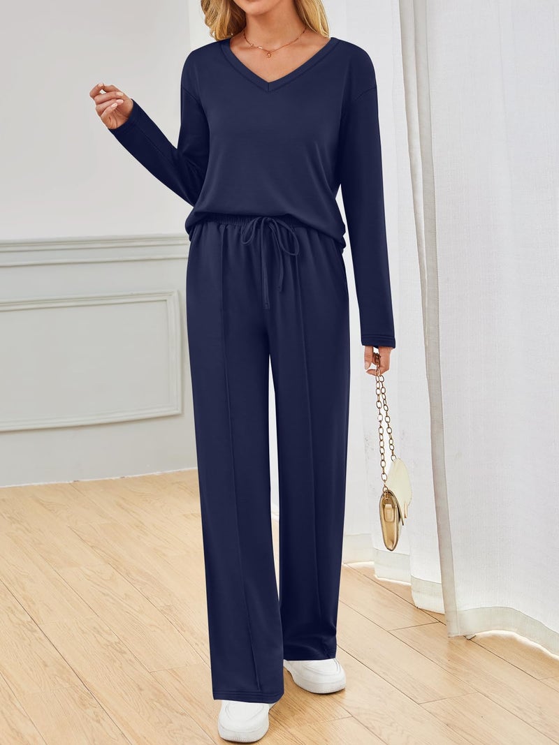 AUTOMET Sweatsuits Women 2 Piece Outfit Fashion Travel Lounge Sets With Wide Leg Pants Airport Track Suits Fall Clothes 2026 Navy S - Image 2