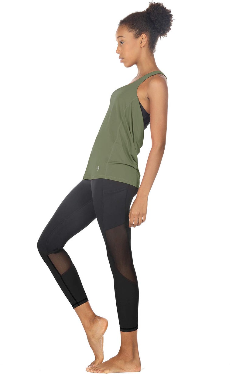 icyzone Yoga Tops Workouts Clothes Activewear Built in Bra Tank Tops for Women (S, Olive) - Image 3