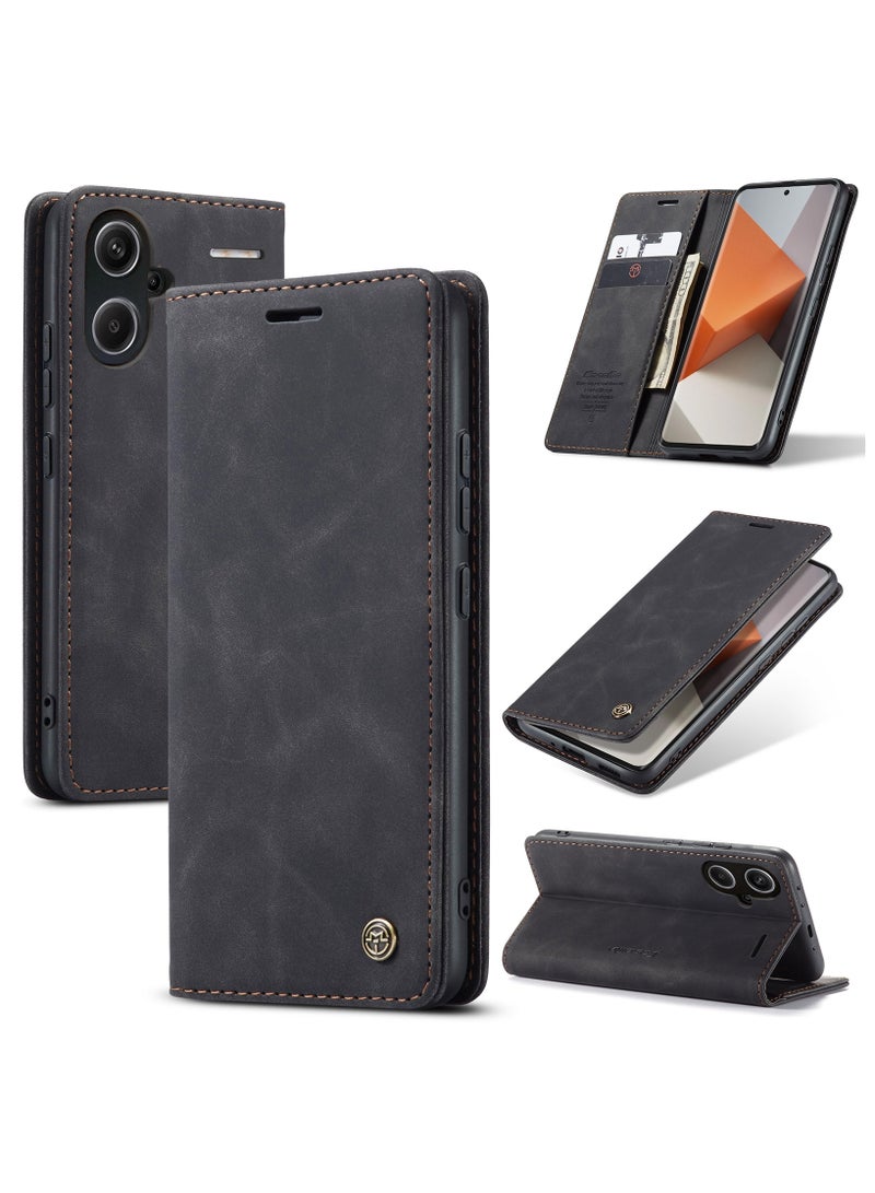 CaseMe RedMi Note 13 pro plus 5G Wallet Case Book Folding Flip Folio Case with Magnetic Kickstand Card Slots Protective Cover - Black - Image 1