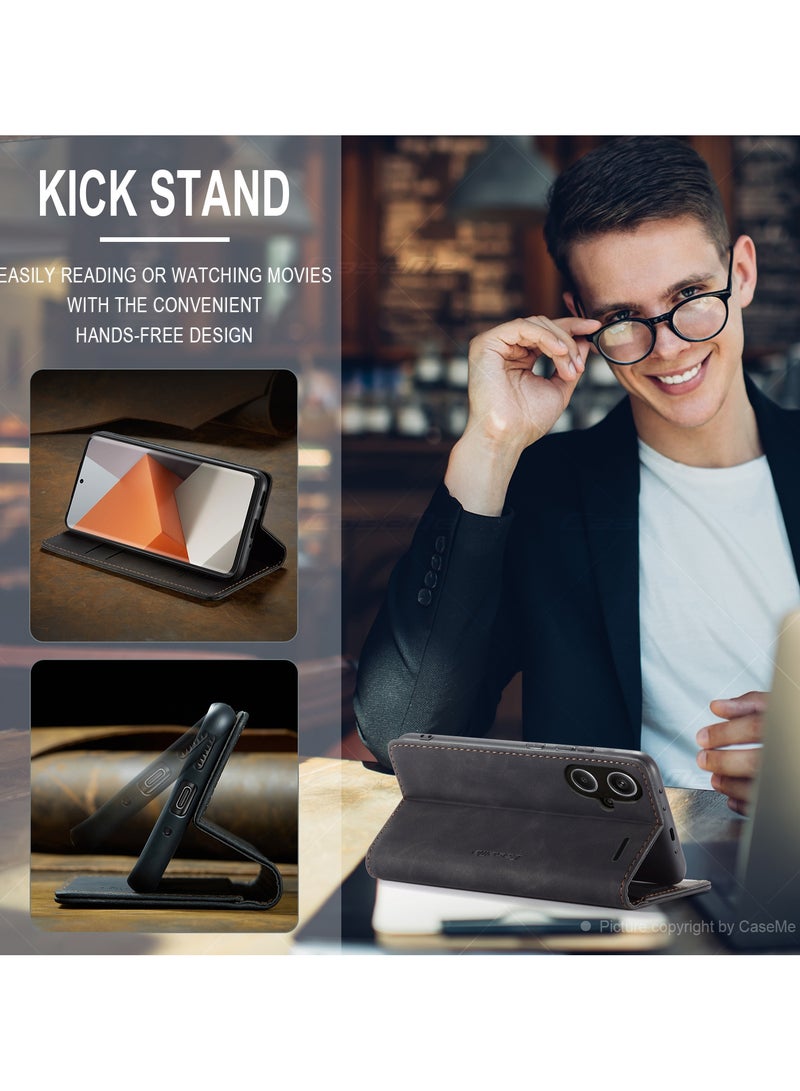 CaseMe RedMi Note 13 pro plus 5G Wallet Case Book Folding Flip Folio Case with Magnetic Kickstand Card Slots Protective Cover - Black - Image 2