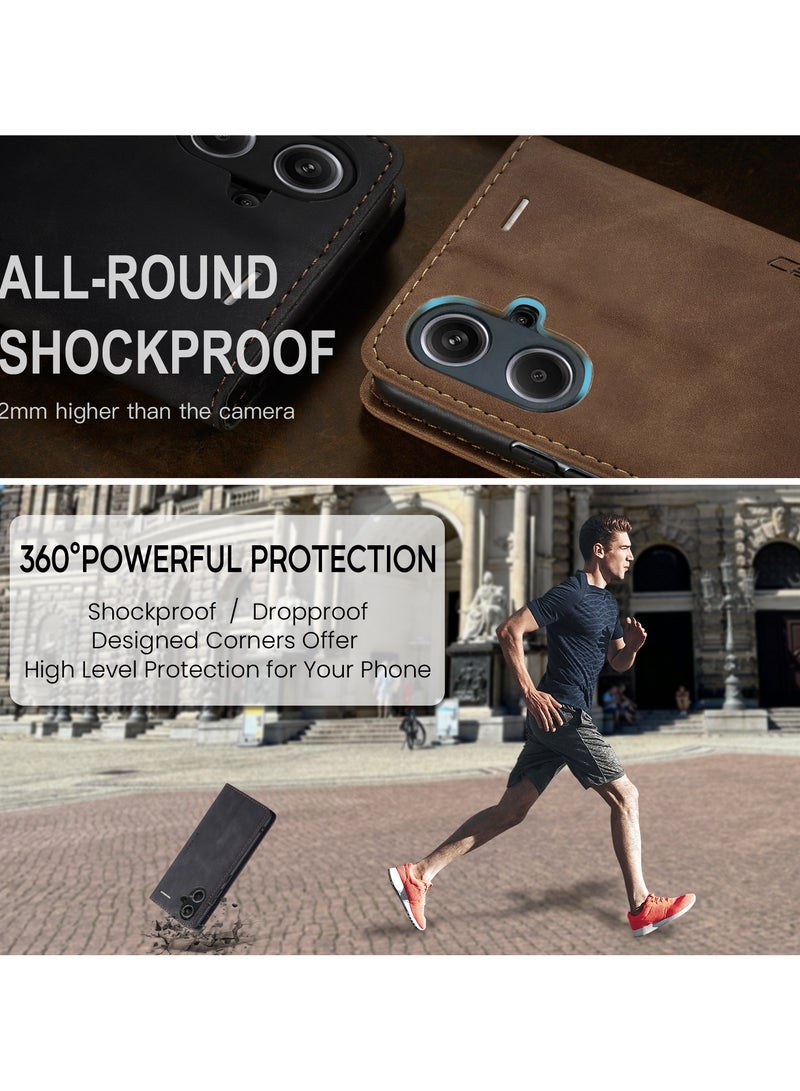 CaseMe RedMi Note 13 pro plus 5G Wallet Case Book Folding Flip Folio Case with Magnetic Kickstand Card Slots Protective Cover - Black - Image 3