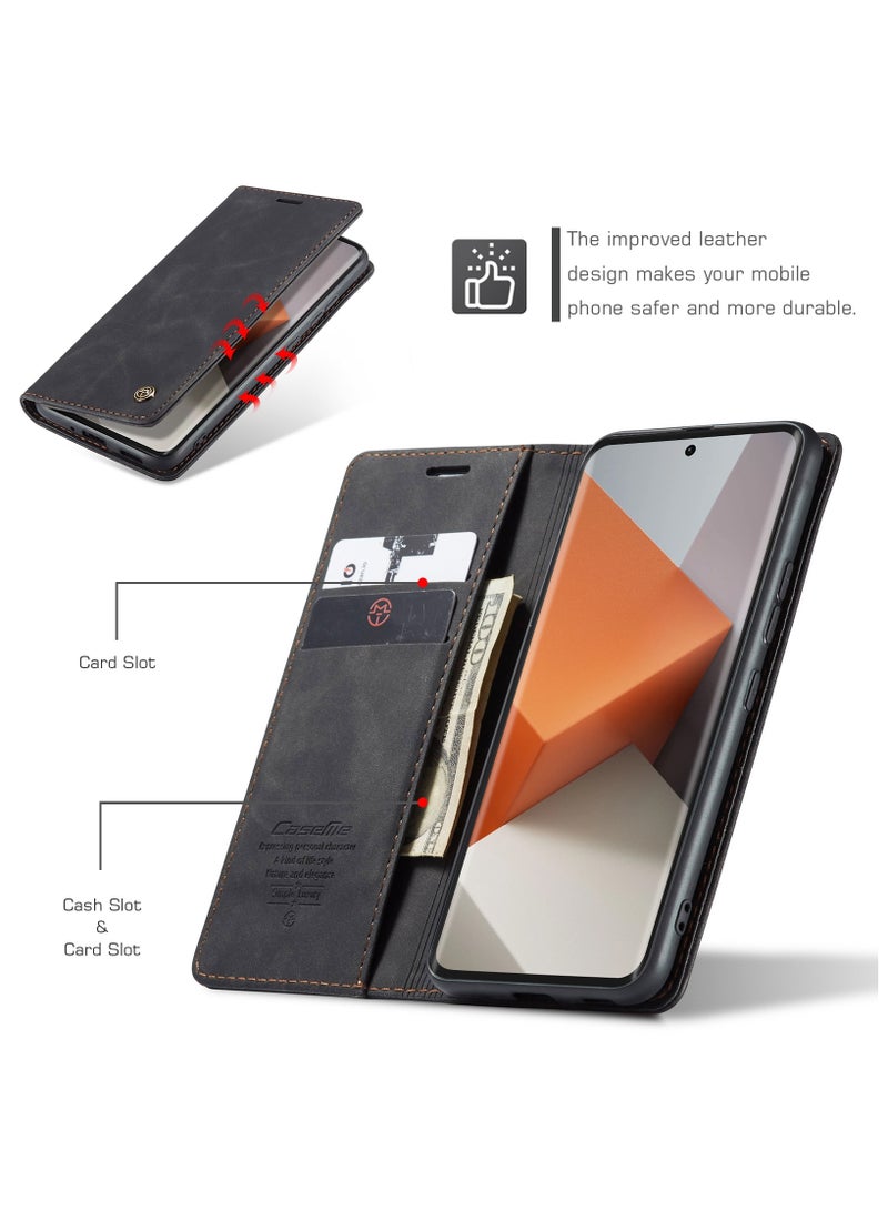 CaseMe RedMi Note 13 pro plus 5G Wallet Case Book Folding Flip Folio Case with Magnetic Kickstand Card Slots Protective Cover - Black - Image 5