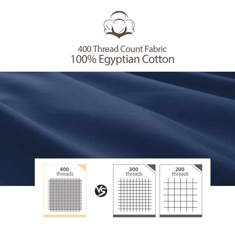 Shunjie.Home حامي وسادة القياسي الحجم 100 ٪ وسادة القطن المصرية يغطي 400 خيط عدد الحالات ساتين نسج وسادة التبريد مع سستة مخفية مخفية مجموعة رعاية سهلة صاخبة من 2 (الأزرق البحرية)  - Image 2
