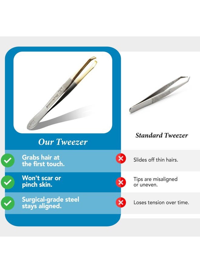 solingen Tweezers for Eyebrows | Slanted Tip | Professional Stainless Steel |Slanted Tip Tweezers | Best Shaped for Eyebrows Extensions Chin Cheek Face Facial Hair | Made in Germany (Nickel-Gold) - Image 5
