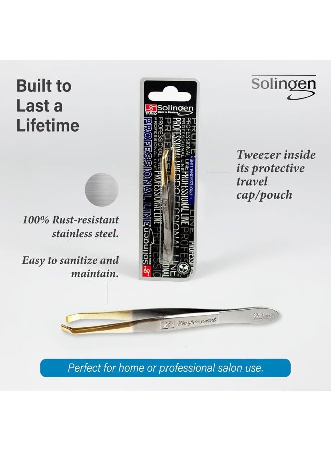 solingen Tweezers for Eyebrows | Slanted Tip | Professional Stainless Steel |Slanted Tip Tweezers | Best Shaped for Eyebrows Extensions Chin Cheek Face Facial Hair | Made in Germany (Nickel-Gold) - Image 2
