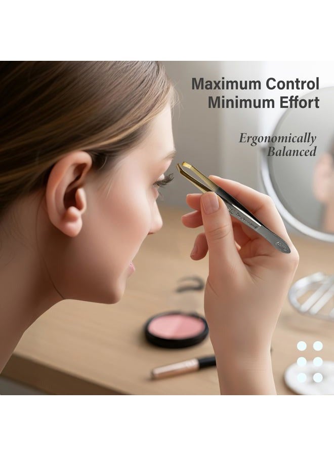solingen Tweezers for Eyebrows | Slanted Tip | Professional Stainless Steel |Slanted Tip Tweezers | Best Shaped for Eyebrows Extensions Chin Cheek Face Facial Hair | Made in Germany (Nickel-Gold) - Image 3