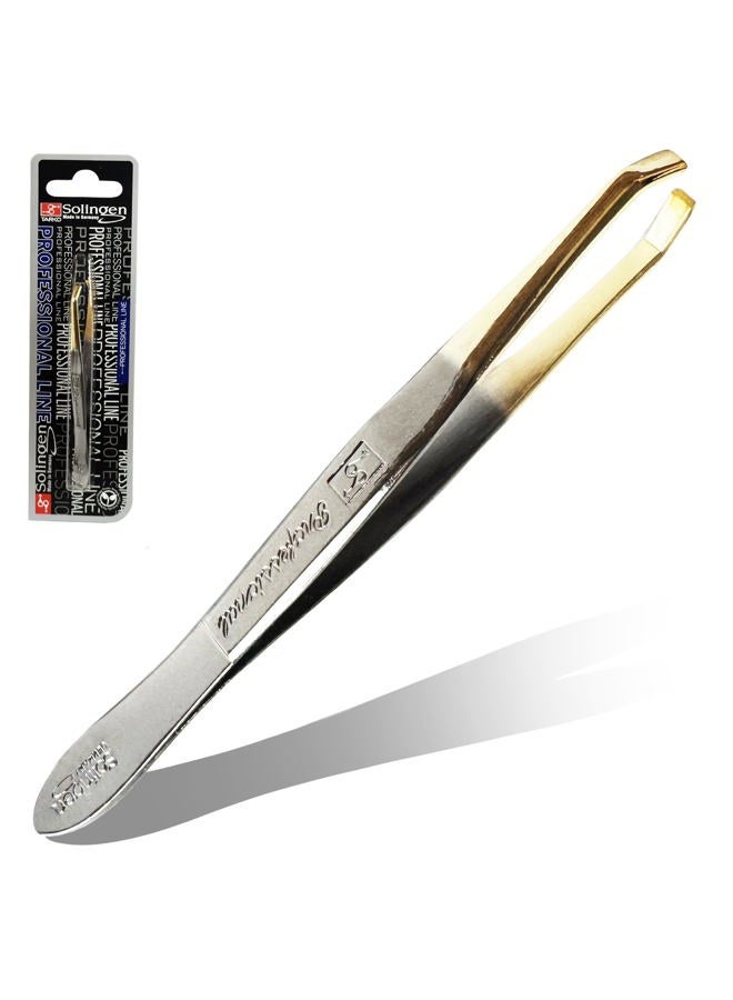 solingen Tweezers for Eyebrows | Slanted Tip | Professional Stainless Steel |Slanted Tip Tweezers | Best Shaped for Eyebrows Extensions Chin Cheek Face Facial Hair | Made in Germany (Nickel-Gold) - Image 1