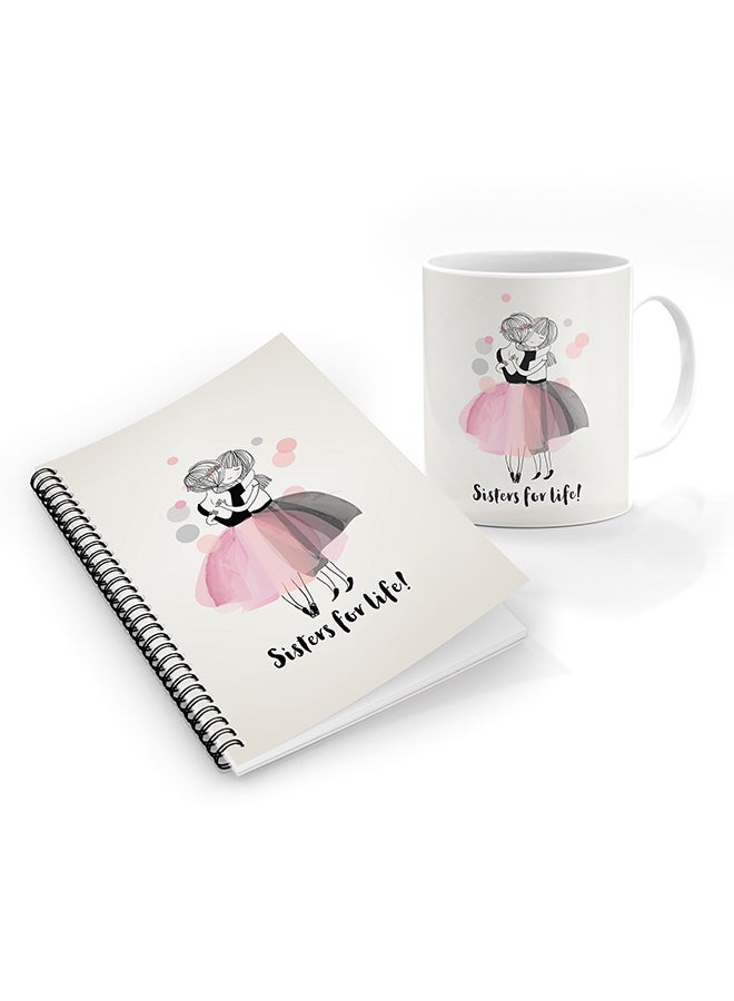 Stylizedd Designer Printed Coffee Mug + A5 Spiral Notebook Memo Notepad Journal Personalised Combo Gift Set Sisters for Life!