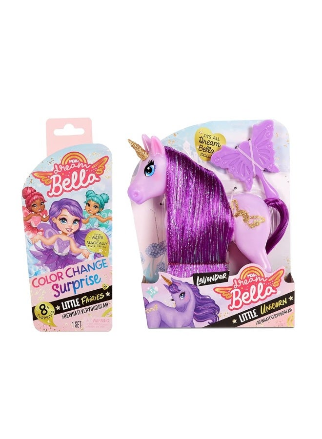 MGA دمى الفتيات الصغيرات من MGA Entertainment Dream Bella بتغيير اللون مفاجأة 5.5" وحصان وحيد القرن الصغير 2 حزمة - أوبري ولافندر، الجنية الأرجوانية وحصان وحيد القرن، لعبة للأطفال من أعمار 3، 4، 5+، متعددة الألوان، 583639 - Image 1