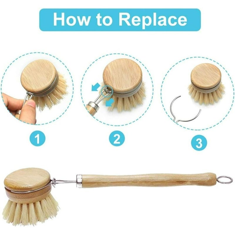 7 Piece Wooden Dish Brush Set With 6 Replaceable Heads - Image 4
