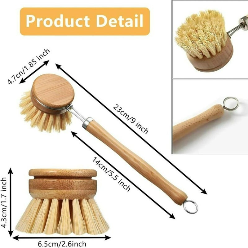 7 Piece Wooden Dish Brush Set With 6 Replaceable Heads - Image 2
