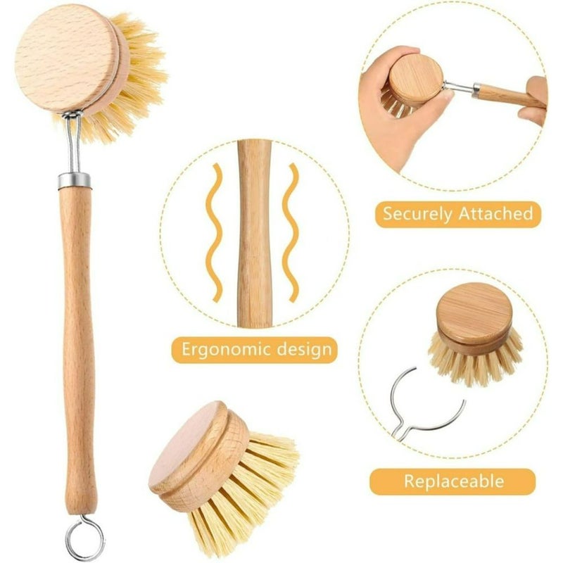 7 Piece Wooden Dish Brush Set With 6 Replaceable Heads - Image 3