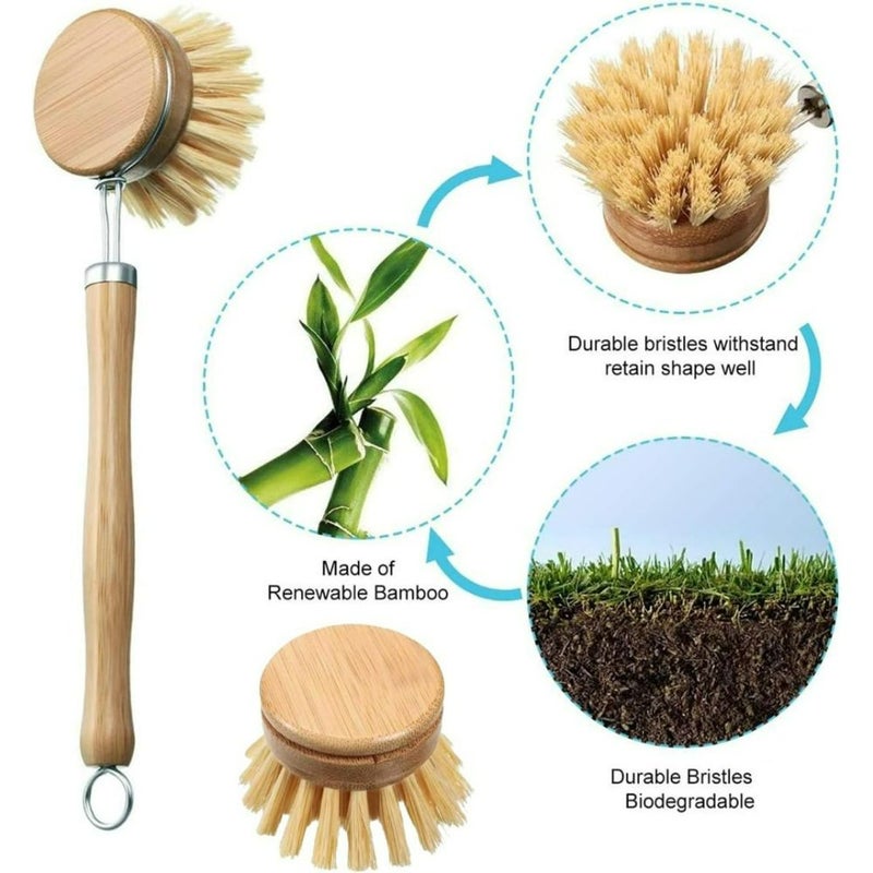 7 Piece Wooden Dish Brush Set With 6 Replaceable Heads - Image 5