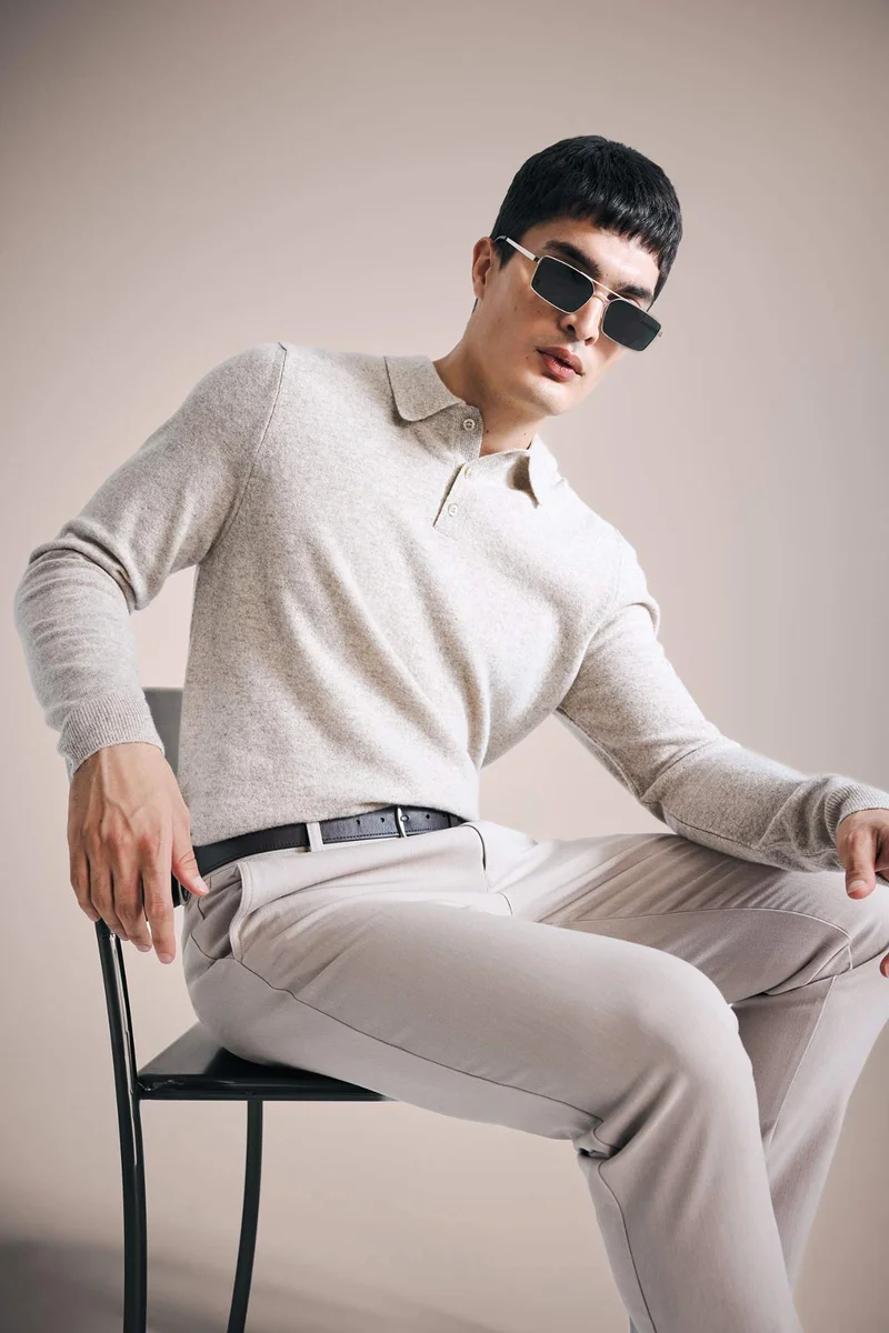 ديفاكتو 100% Wool Standard Fit Polo Collar Pullover