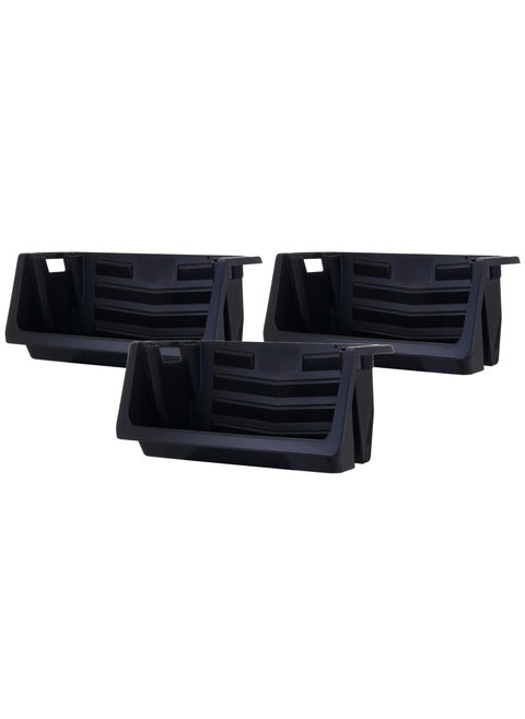 Mighty Tuff Heavy Duty Nesting Stack Bins Pack of 3 ExtraLarge Handles Wide Front Opening Interlocking Stack Vertically Holds Up To 100 Pounds Black