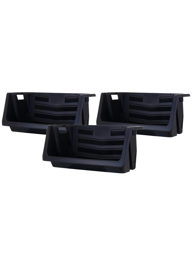 Mighty Tuff Mighty Tuff Heavy Duty Nesting Stack Bins Pack of 3 ExtraLarge Handles Wide Front Opening Interlocking Stack Vertically Holds Up To 100 Pounds Black 