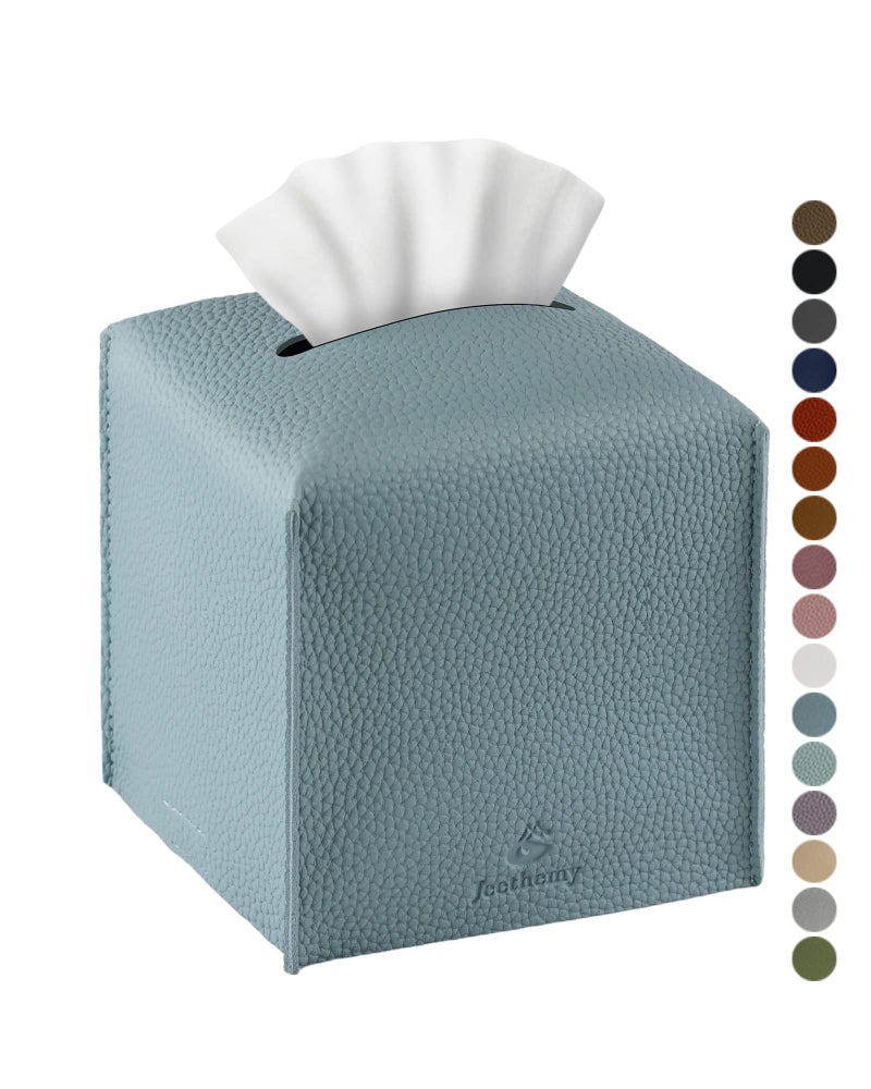 Jeethemy Tissue Box Cover, Jeethemy Square PU Leather Tissue Box Holder, Modern Tissue Case Facial Paper Organizer Dispenser，5X5X5'',Single Blue - Image 1
