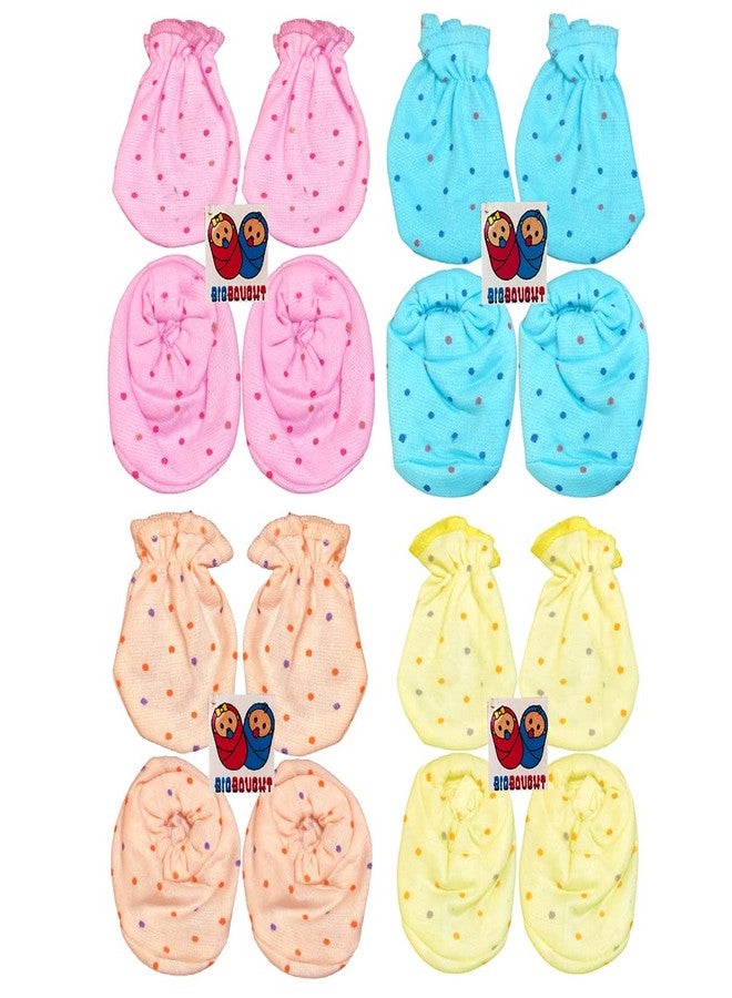 Bigbought Baby Boy and Baby Girl Combo/Gift Set Of Hand Mittens (Gloves) (4 Pairs) and Leg Booties (Socks) (4 Pairs), Pure Hosiery Soft Skin Friendly Fabric, 0 to 6 Months - Image 1