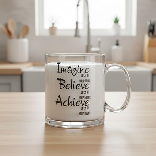 Gift Arcadia Imagine in All Printed Transparent Coffee Mug Tea Cup | Gift to Best Friends Coffee Mugs | Microwave Safe Glass Mugs for Hot & Cold Beverages -1 Piece Glass 330ml (GM044) - Image 1