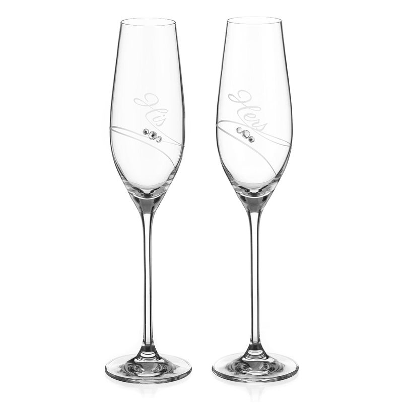 DIAMANTE Swarovski Crystal Champagne Flutes Prosecco Glasses  His  Hers  Set of 2 Champagne Flutes 210ml
