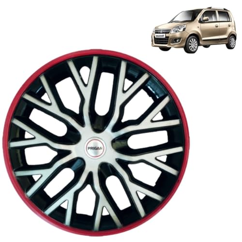 Prigan Wheel Cover for Maruti Wagon R LXI 13 Inch Silver Black Red Wheel Cap (Available in 12,13,14 Inch) (Set of 4 Pcs) (Press Fitting) Model- Power Triple Color 13 - Image 1