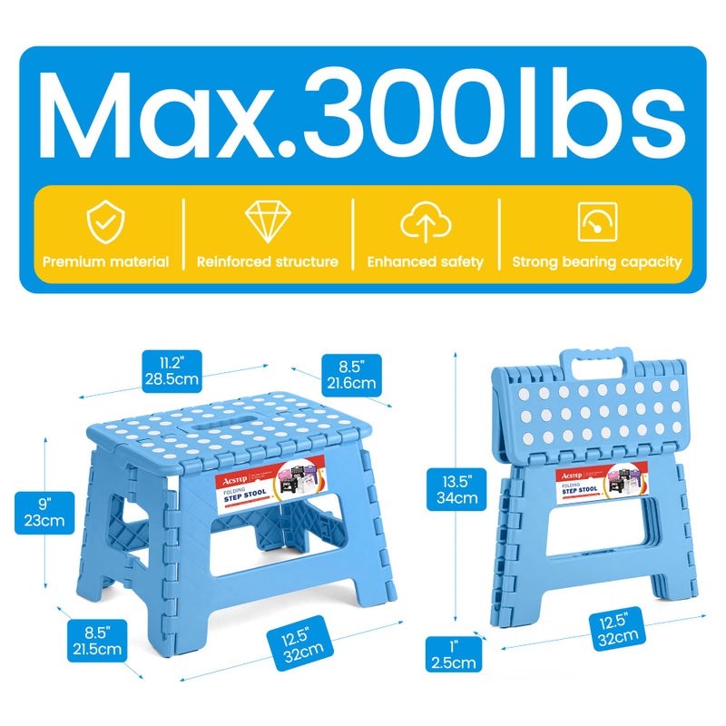 ACSTEP Folding Step Stool - Lightweight, Plastic Step Stool, 9 inch Foldable Step Stools, Non Slip Folding Stools for Kitchen Bathroom Bedroom (Blue) - Image 4
