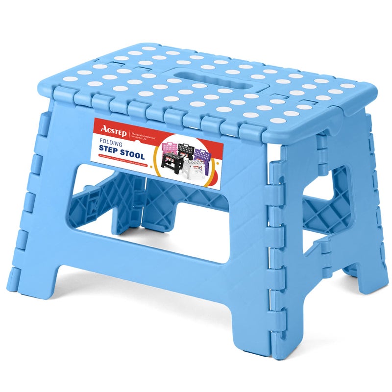 ACSTEP Folding Step Stool - Lightweight, Plastic Step Stool, 9 inch Foldable Step Stools, Non Slip Folding Stools for Kitchen Bathroom Bedroom (Blue) - Image 1