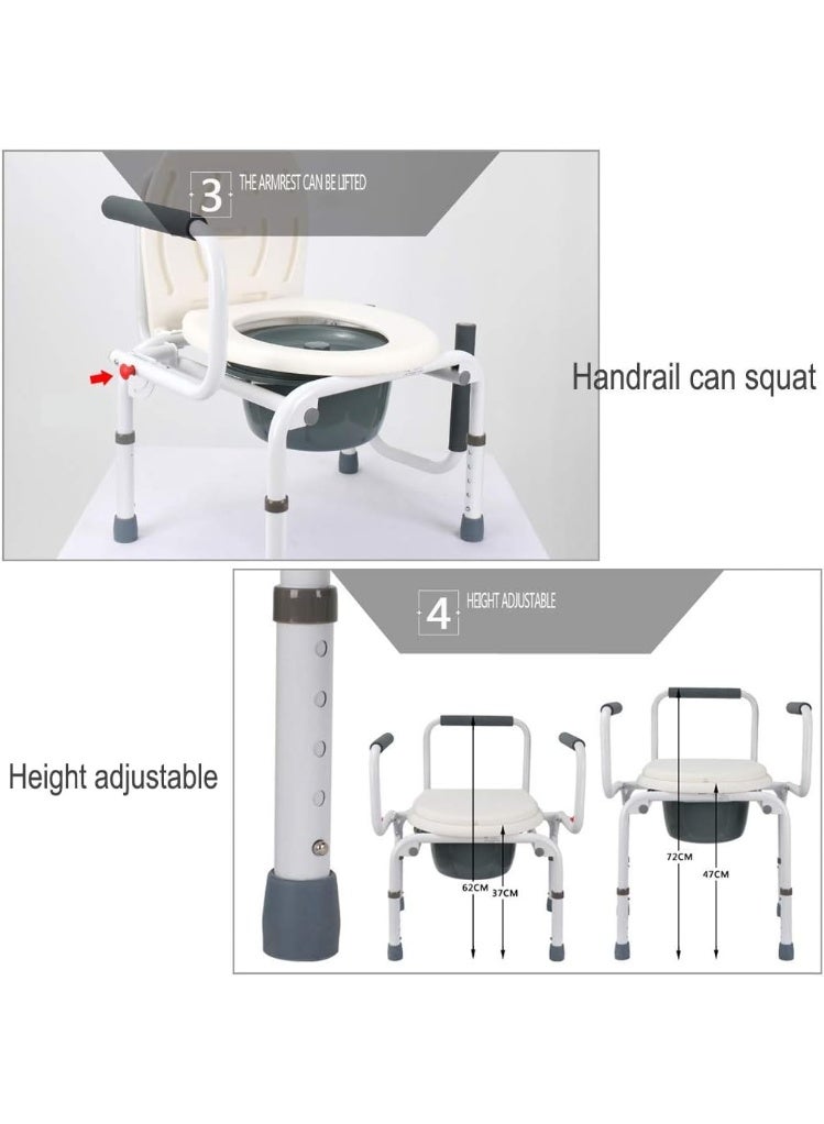 Media Steel commode chair bathroom base for the elderly with backrest armrests and adjustable height - Image 4