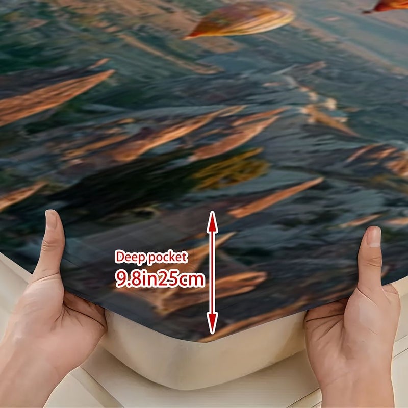 طقم مكون من 3 قطع من أغطية السرير القابلة للتنفس والمريحة مقاس كينغ بألوان متنوعة بتصميم أنيق يشتمل على واقي مرتبة مطبوع لغرف النوم أو غرف الضيوف أو مساكن الطلاب - Image 2