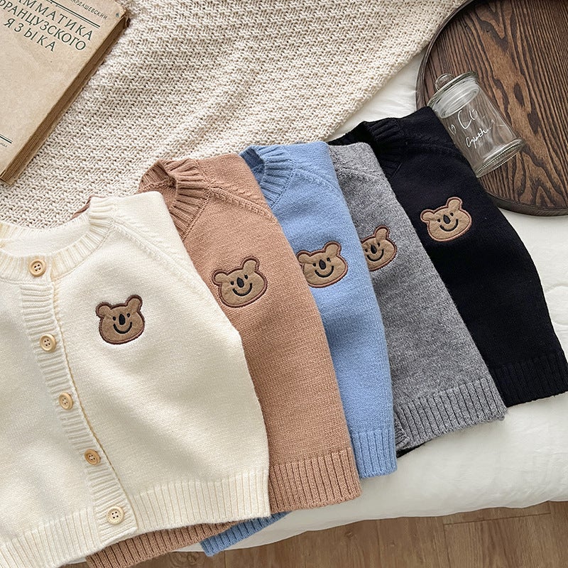Kids Knit Cardigan Long Sleeve Spring Autumn Blue  - Image 5