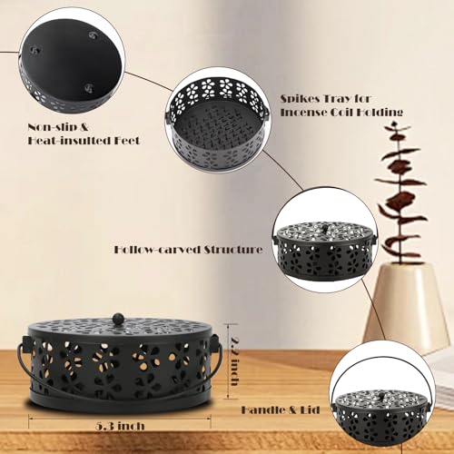 MEADAY Mosquito Coil Holder Indoor Outdoor Portable Incense Coil Burner for Patio Camping (Black) - Image 2