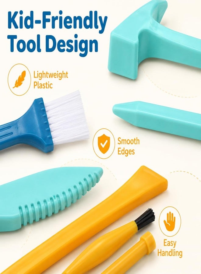 jarbins Dino Fossils Dig Kit 24 Pcs Kids Engineering Toys Interactive Project for Ages 3-8 Digging Hammer Chisel Brush Archaeological Excavation Tool Kit for Learning Activity - Image 3