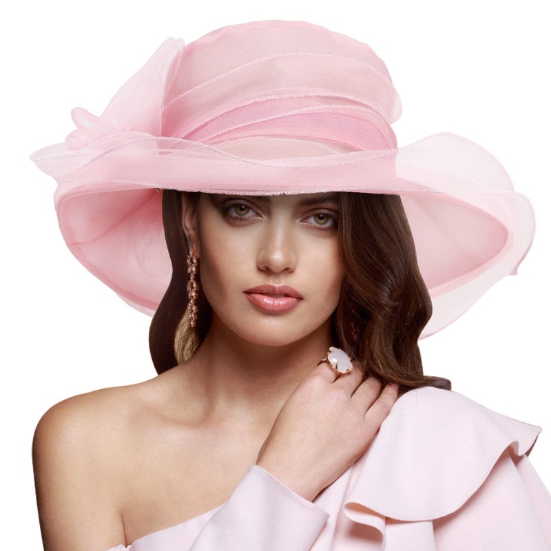 DRESHOW Women Organza Fascinators Hat Church Cap Hats Cocktail Tea Party Wedding Bridal Flower Hat with Wide Brim - Image 2