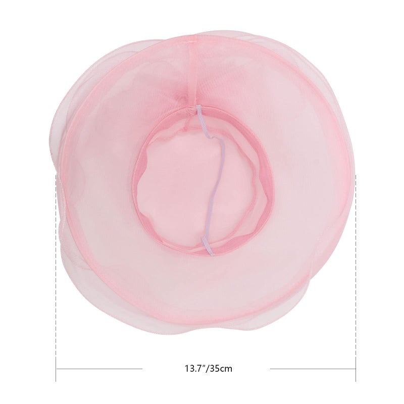DRESHOW Women Organza Fascinators Hat Church Cap Hats Cocktail Tea Party Wedding Bridal Flower Hat with Wide Brim - Image 5