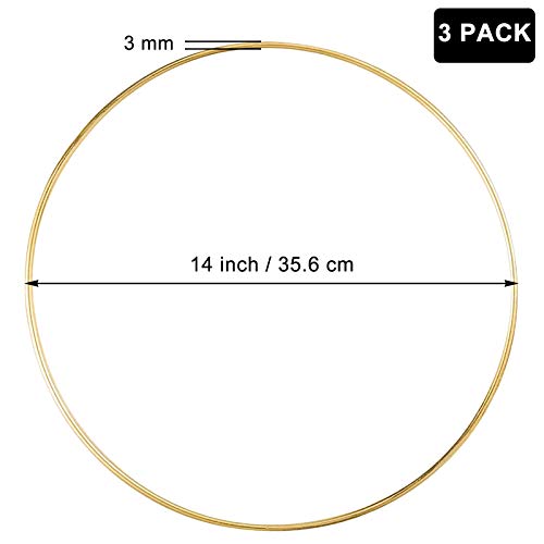LULARINE 3 Pack 14 Inch Large Metal Floral Hoop Wreath Macrame Gold Hoop Rings for Making Wedding Wreath Decor and DIY Dream Catcher Wall Hanging Crafts - Image 2