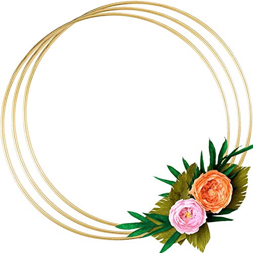 LULARINE 3 Pack 14 Inch Large Metal Floral Hoop Wreath Macrame Gold Hoop Rings for Making Wedding Wreath Decor and DIY Dream Catcher Wall Hanging Crafts - Image 1