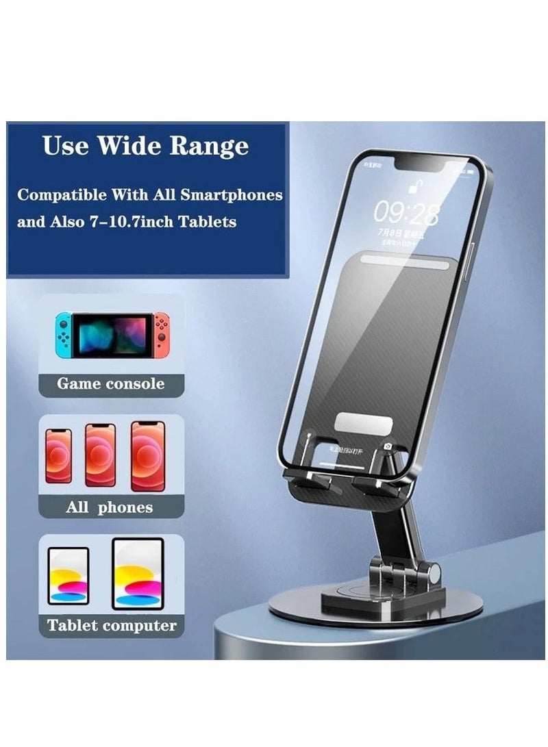 MUNTAQI Portable Foldable Phone Stand, 360 Degree Rotation, Height Adjustable, Cell Phone Holder - Black - Image 2