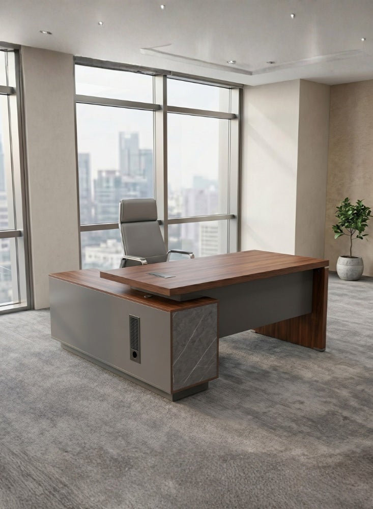 Karnak Edelstein L-Shape Executive Desk with Lockable Drawers | Ergonomic Computer Desk 160 Cm | Multifunctional Modern Office Table for Retail Hotel Clinic Workspace Furniture - Image 1