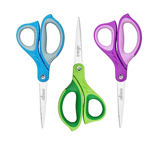 LIVINGO Scissors for School - Sharp Pointed Tip All Purpose Scissors Students Teachers Crafts Middle High School College Office Home, Blue, Green, Purple, 3 Pack, 7 Inch - Image 1