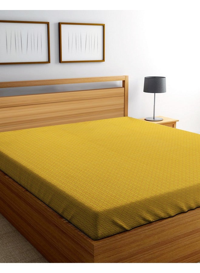 RANGBHAR Handloom Cotton 210 TC Double Bedsheet Without Pillow Covers, Woven Checkered Bedcover, 90 X 100 Inch, Yellow Box - Image 1