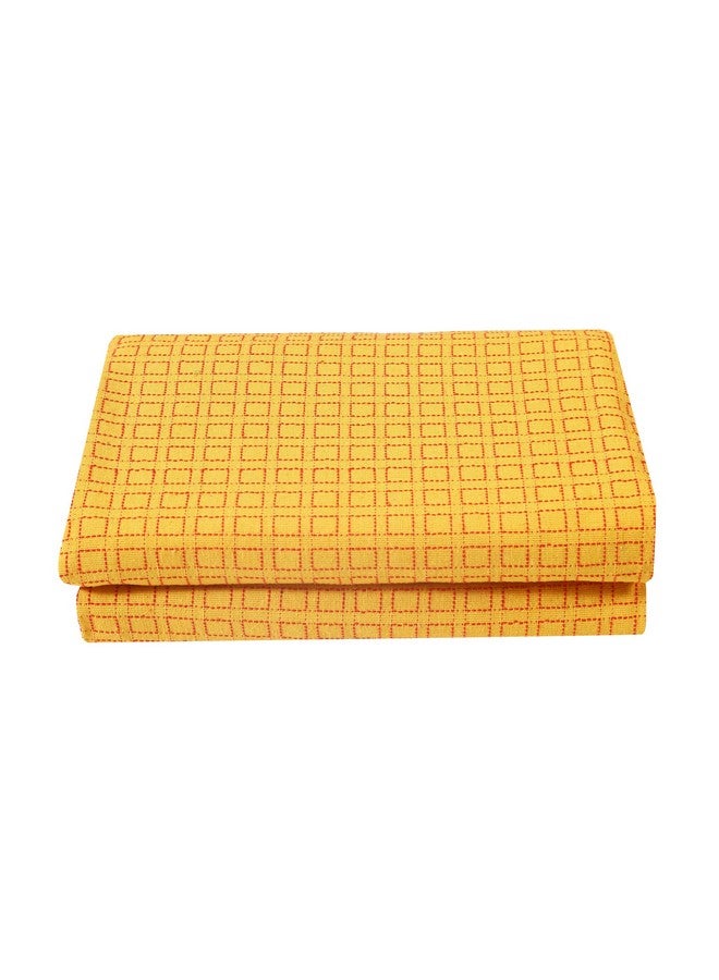 RANGBHAR Handloom Cotton 210 TC Double Bedsheet Without Pillow Covers, Woven Checkered Bedcover, 90 X 100 Inch, Yellow Box - Image 2