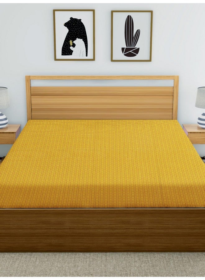 RANGBHAR Handloom Cotton 210 TC Double Bedsheet Without Pillow Covers, Woven Checkered Bedcover, 90 X 100 Inch, Yellow Box - Image 3