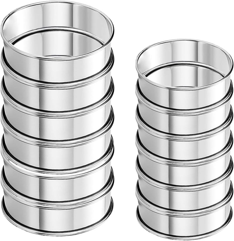 Uncle Jack 12Pcs Double Rolled English Muffin Rings, Stainless Steel Crumpet Rings, for Frying Eggs, Kitchen Baking, Crumpets Baking, Silver (6 Pack 4” + 6 Pack 3-1/8”) - Image 1