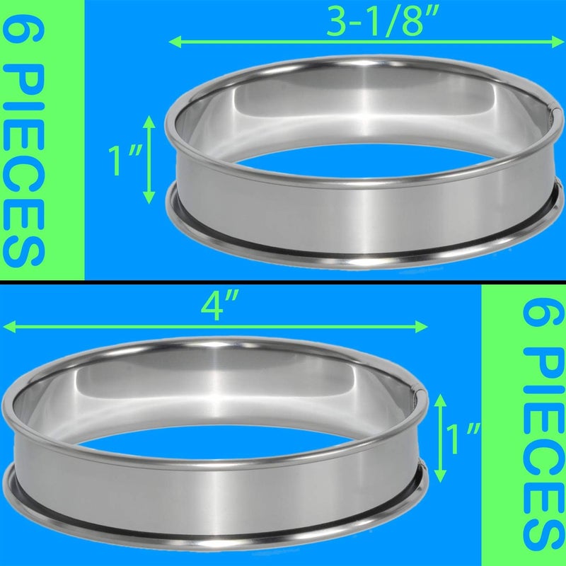 Uncle Jack 12Pcs Double Rolled English Muffin Rings, Stainless Steel Crumpet Rings, for Frying Eggs, Kitchen Baking, Crumpets Baking, Silver (6 Pack 4” + 6 Pack 3-1/8”) - Image 5